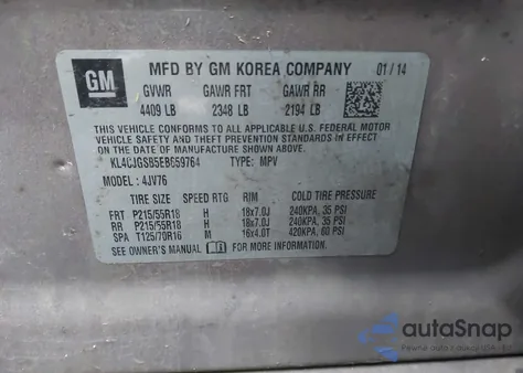 2014 Buick Encore Leather from USA, damaged, VIN KL4CJGSB5EB659764